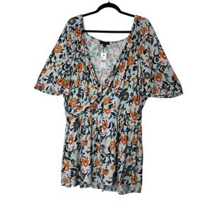 Lane Bryant Blouse Women's Size 26/28 Floral Short Sleeve Babydoll‎ Stretch New